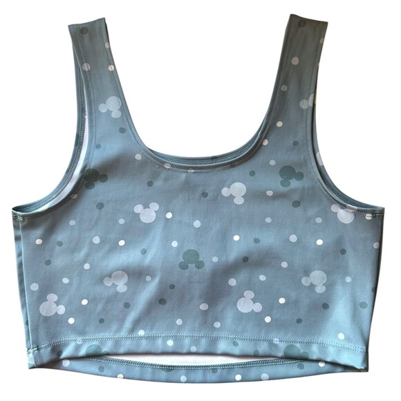 Disney MICKEY MOUSE Women's Cropped Work Out Top Size S Green Printed - Picture 2 of 5